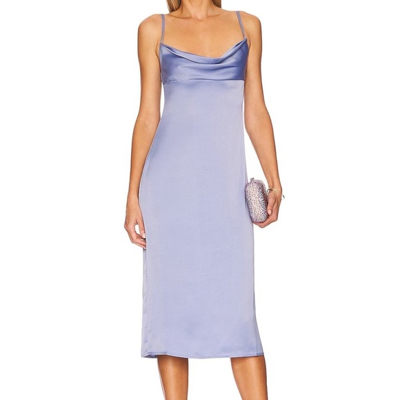 WeWoreWhat Cowl Satin Charmeuse Midi Dress in Slate Blue (Revolve) Size 0 NWT - Picture 1 of 9